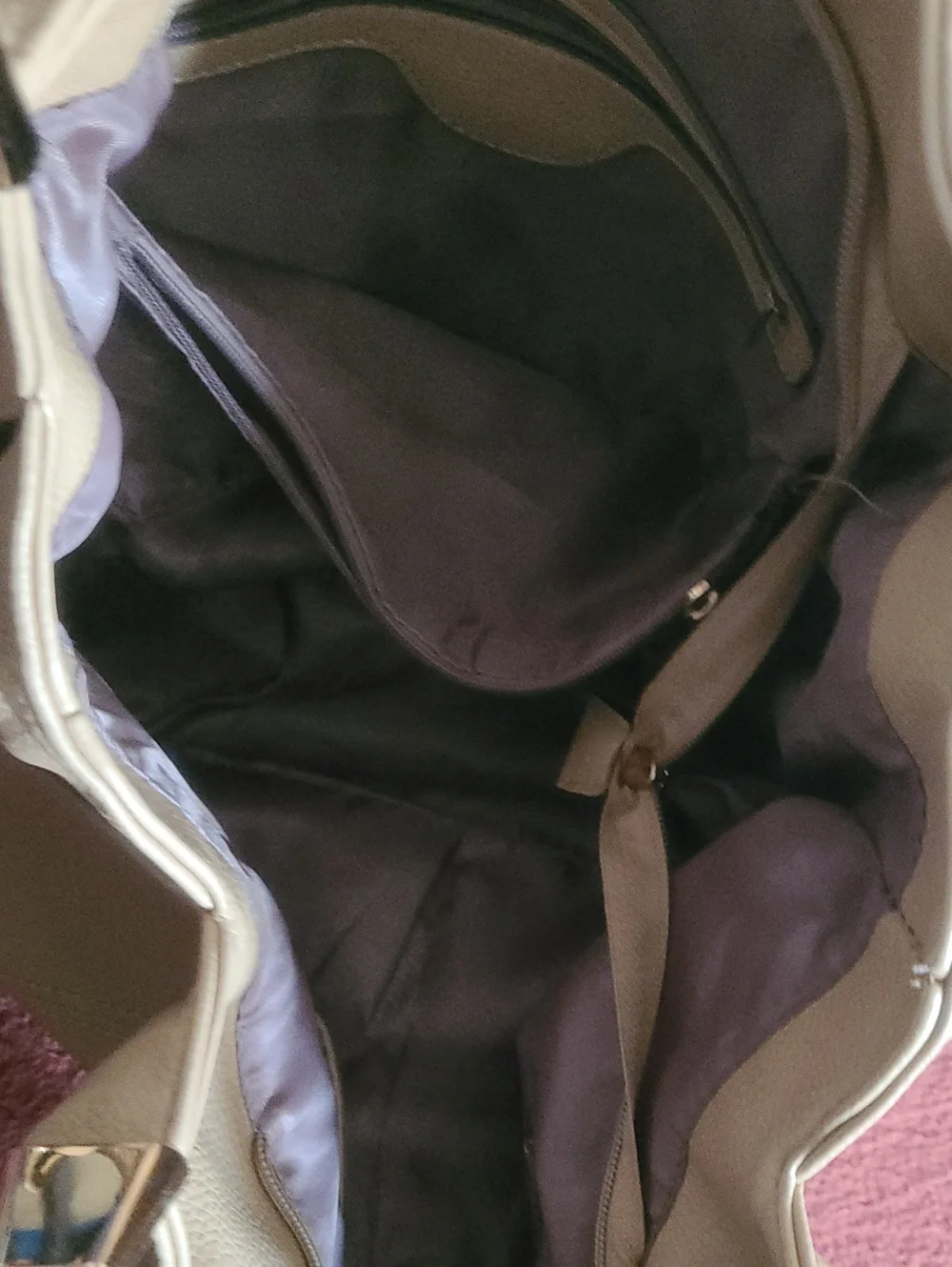 Large Classic Tan Leather Tote Bag with Decorative Medallion Vegan Faux Leather